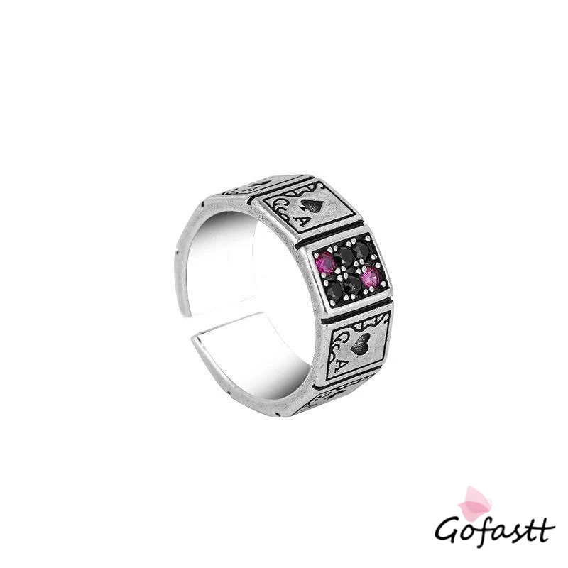 RECOMMENDED COD Cincin Pengaturan Poker Berlian Cincin Hip Hop Retro Terbuka Pribadi Cincin Pria