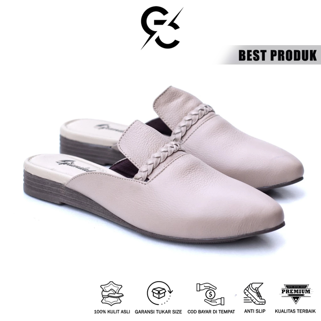 Grandable Derosi Sepatu Tutong Slip On Wanita Flatshoes Teplek Kulit Asli Kasual Terbaru
