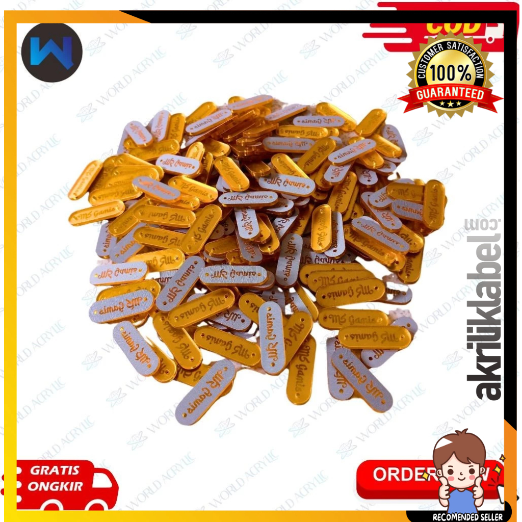 

- (MIN 50 PCS) Label Akrilik Custom Nama Brand Sendiri | Label Baju | Label Hijab | Label Tas | Label Acrylic Gold Rosegold Silver