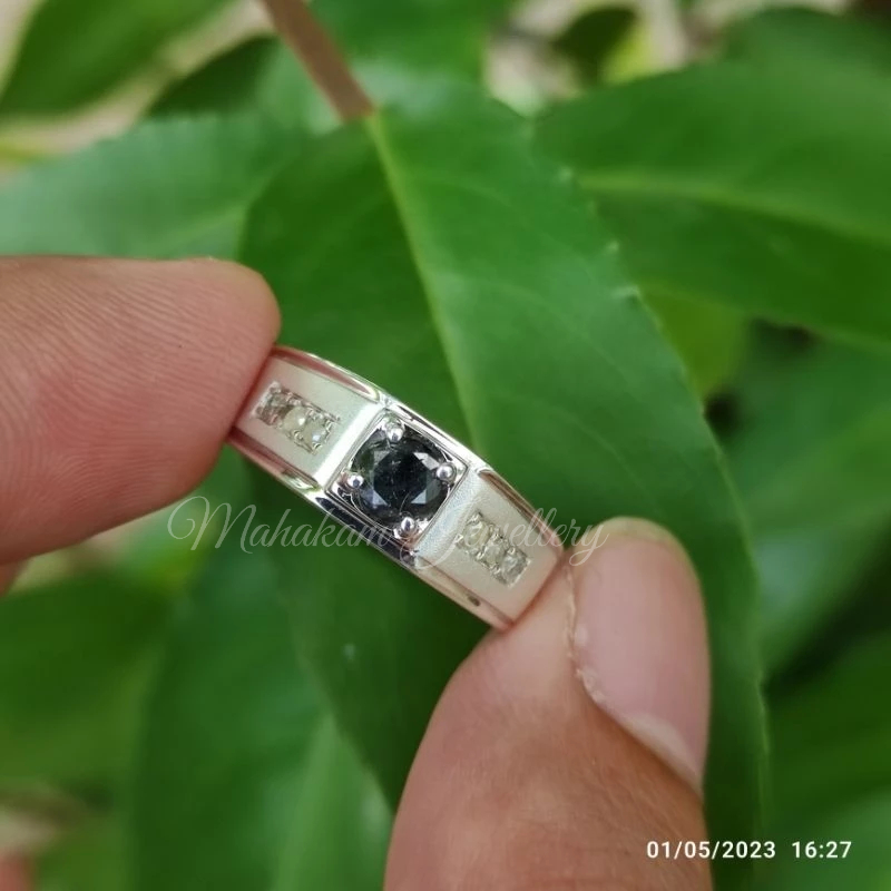 cincin pria perak silver berlian hitam elegan 1 ct