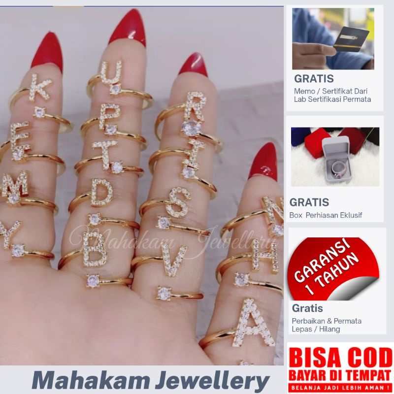 Custom Cincin Handmade Inisial Huruf Perak Silver Berlian Asli Eropa