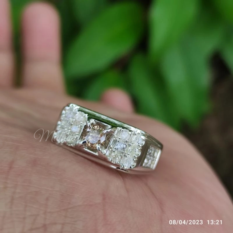 cincin pria perak berlian Eropa elegan