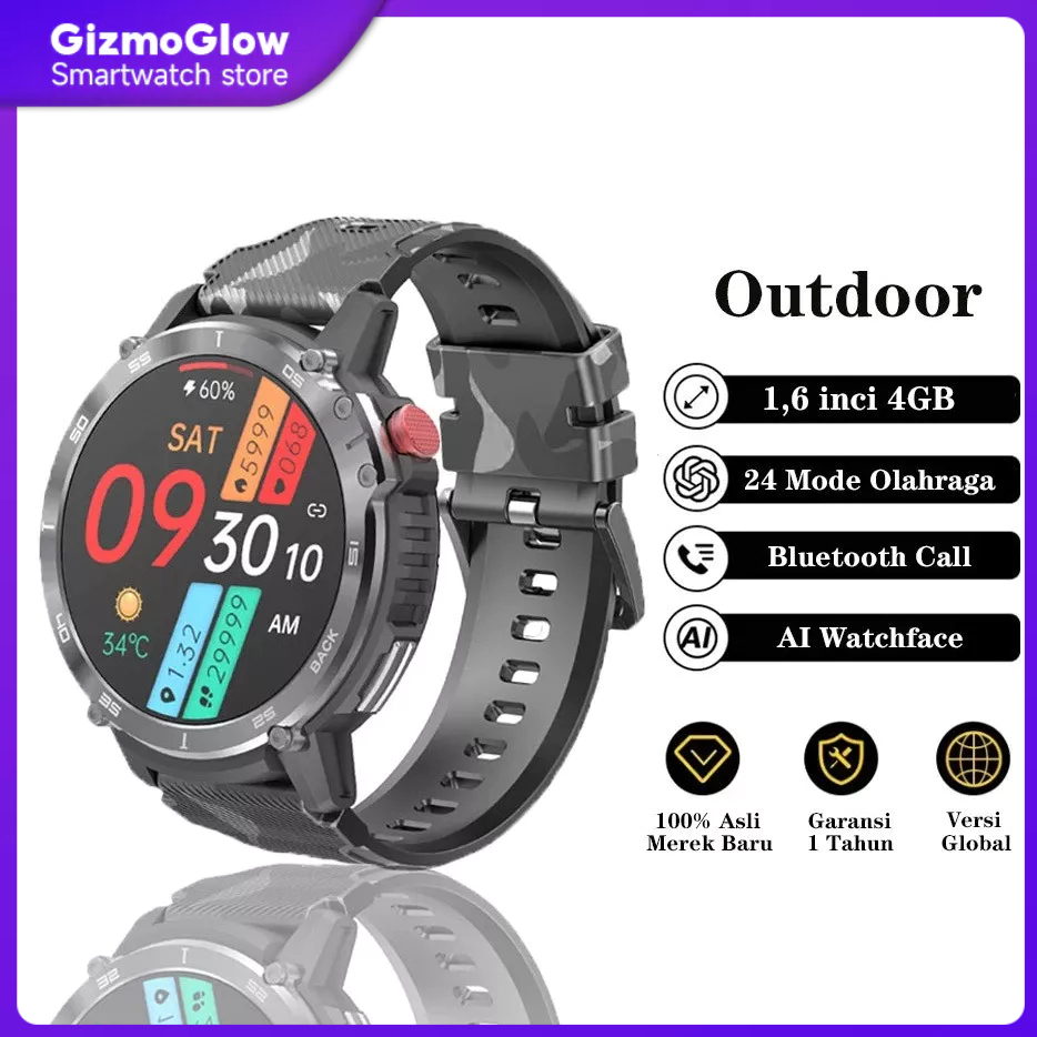 【GizmoGlow】✨GET Gift✨2 STRAP✨GARANSI✅100％ORI Smartwatch C22 "1.6 inches" Round Screen Bluetooth Call