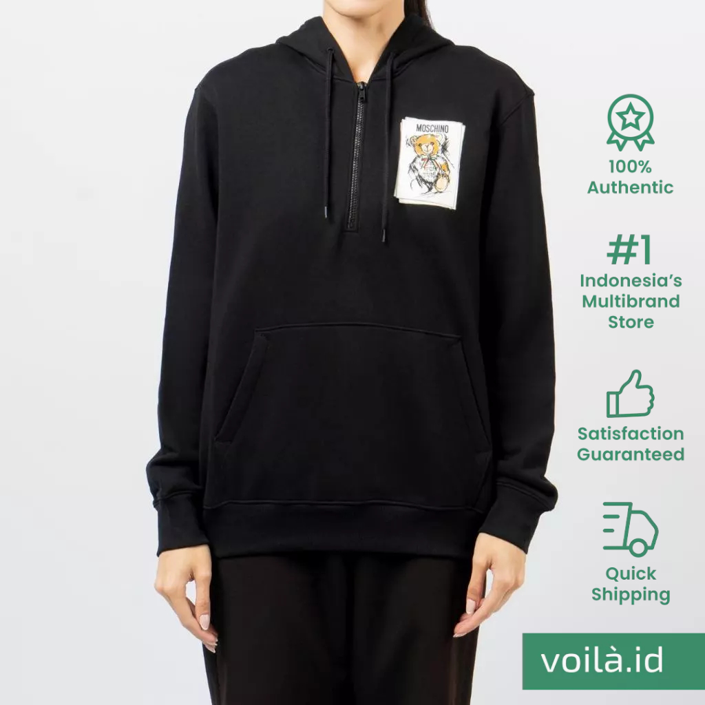 [12.12 Dealcember] Teddy Bear Drawn-Effect Print Hoodie Black