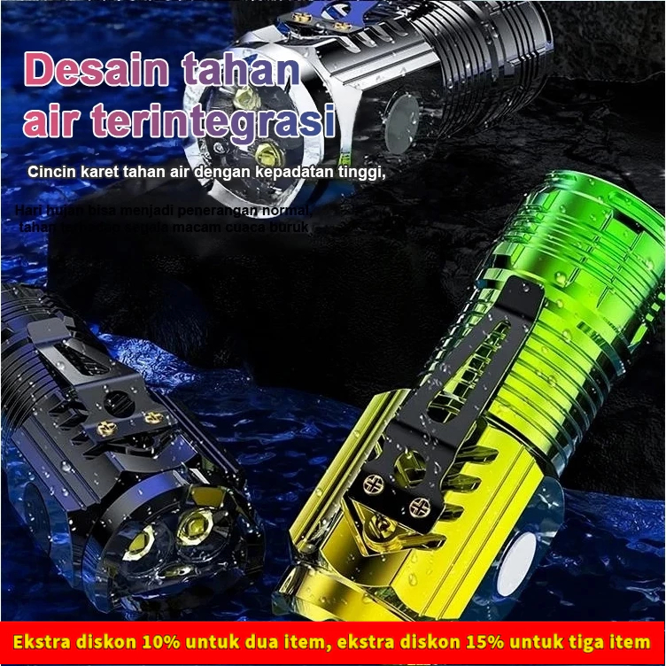 ⚡COD+cepat⚡Mini Senter LED Super Terang (3 lampu) Senter Jarak Jauh dan Dekat dengan Daya Tahan Bate