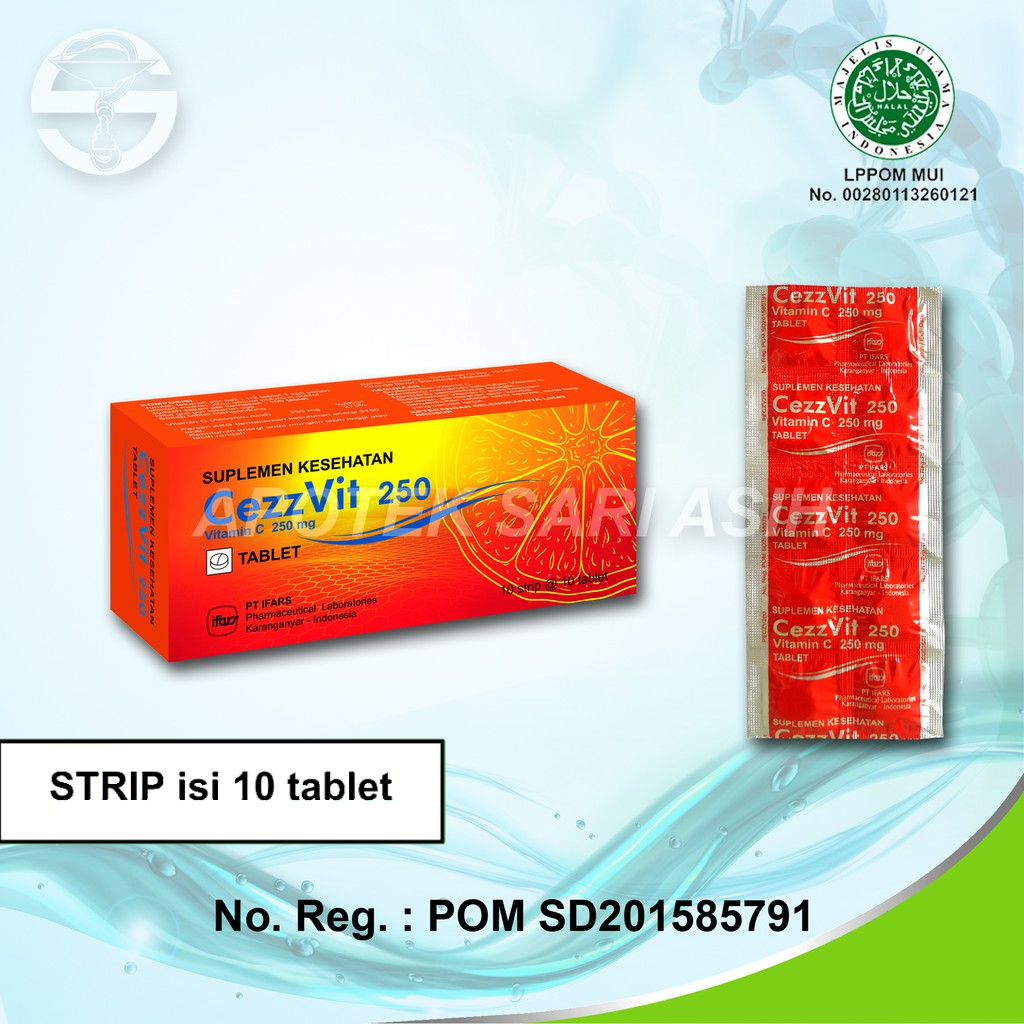 CezzVit 250 Tablet Ifars STRIP isi 10 Tablet Vitamin C 250mg Daya Tahan Tubuh Antioksidan HALAL