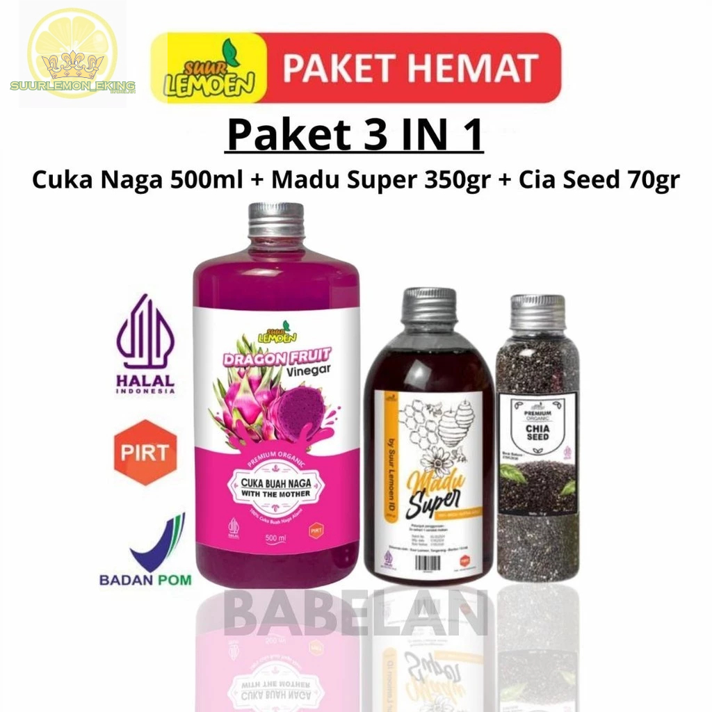 

Paket Diet Sehat - Cuka Naga 500ML, ,Madu Super 350 ml dan Chia Seeds 70Gr - By Suur Lemoen ID