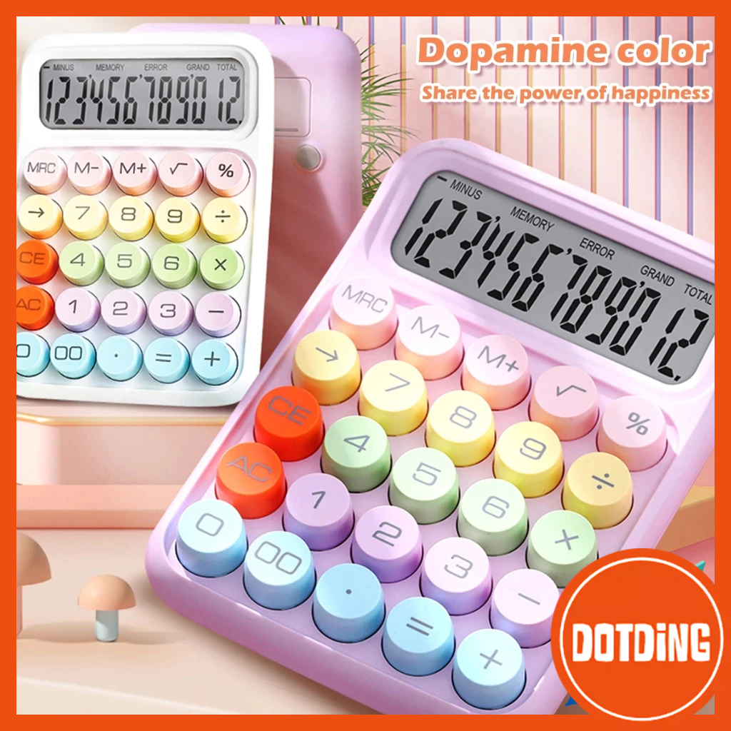 

[COD] Kawaii Korea Dopamin Kalkulator Warna 12digis Display Besar Keyboard Dot Mekanik Tombol Besar Alat Tulis Sekolah&Kantor Kalkulator Elektronik Warna Permen