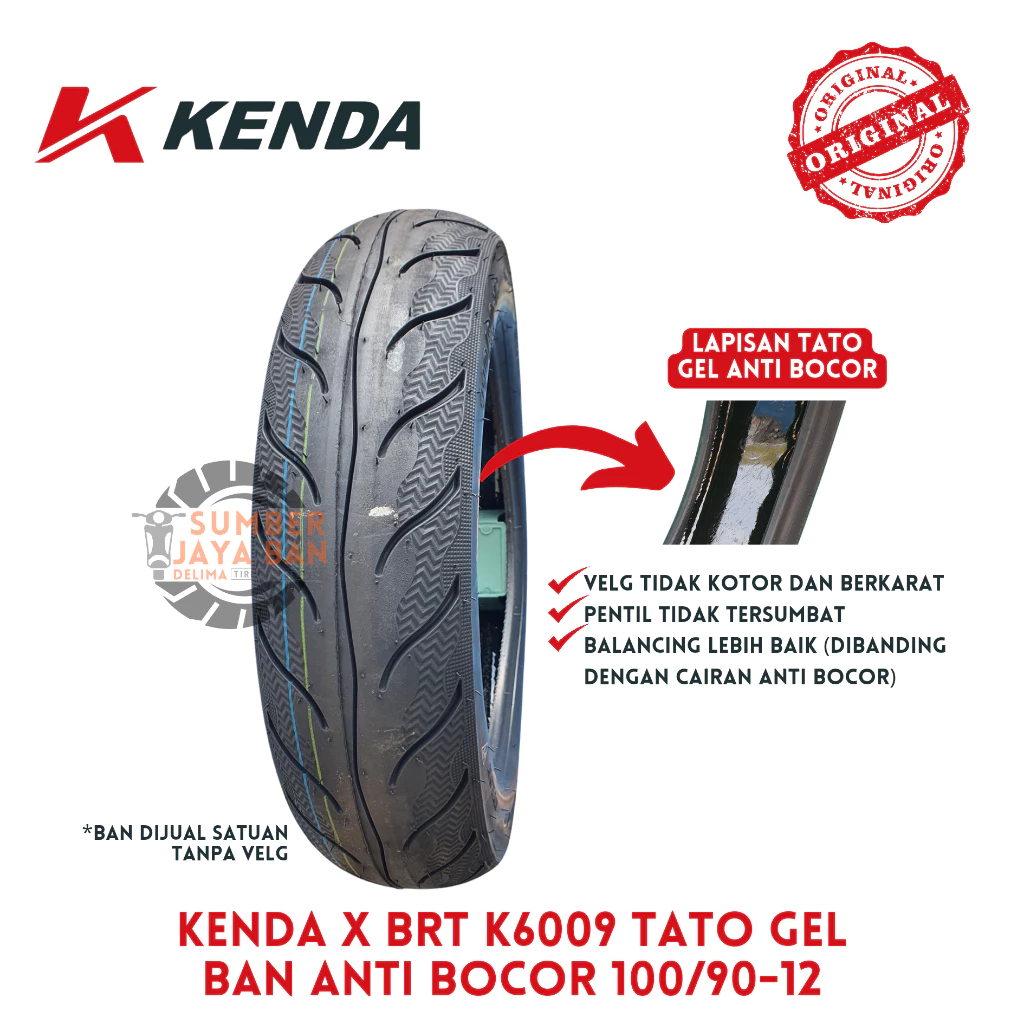 Kenda x BRT K6009 Ban Anti Bocor Tato Gel 100/90-12 Tubeless Ring 12 100/90 Ban Motor Scoopy Beat St