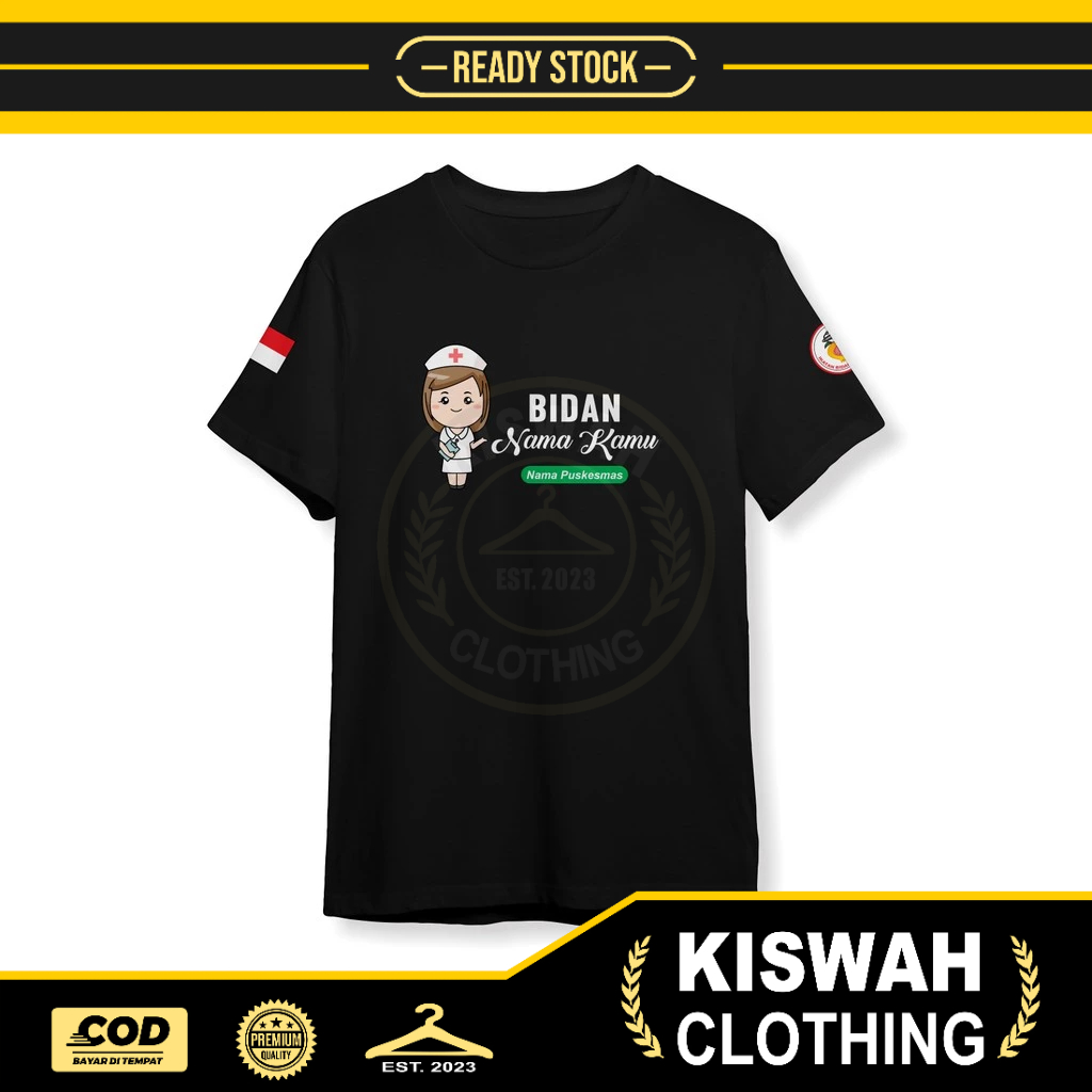 Kaos Tshirt Bidan IBI Gratis Nama Kamu dan Nama Puskesmas Kamu Baju Distro