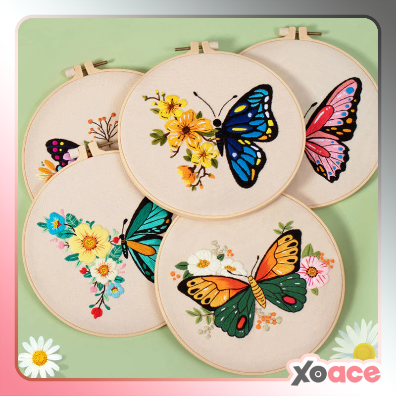 DIY Paket Sulam Tangan Set Menyulam Hand Embroidery Needle Kit Jahit Bordir Butterfly