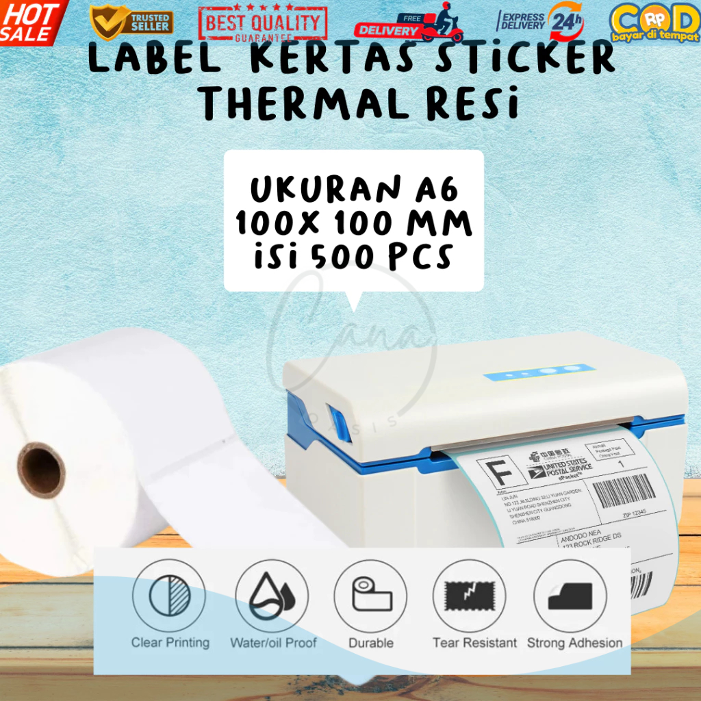 

CANA LABEL THERMAL CETAK RESI PACKING ONLINE SHOP TEBAL ANTI AIR SUPER LENGKET KERTAS RESI STICKER RESI TEMPEL