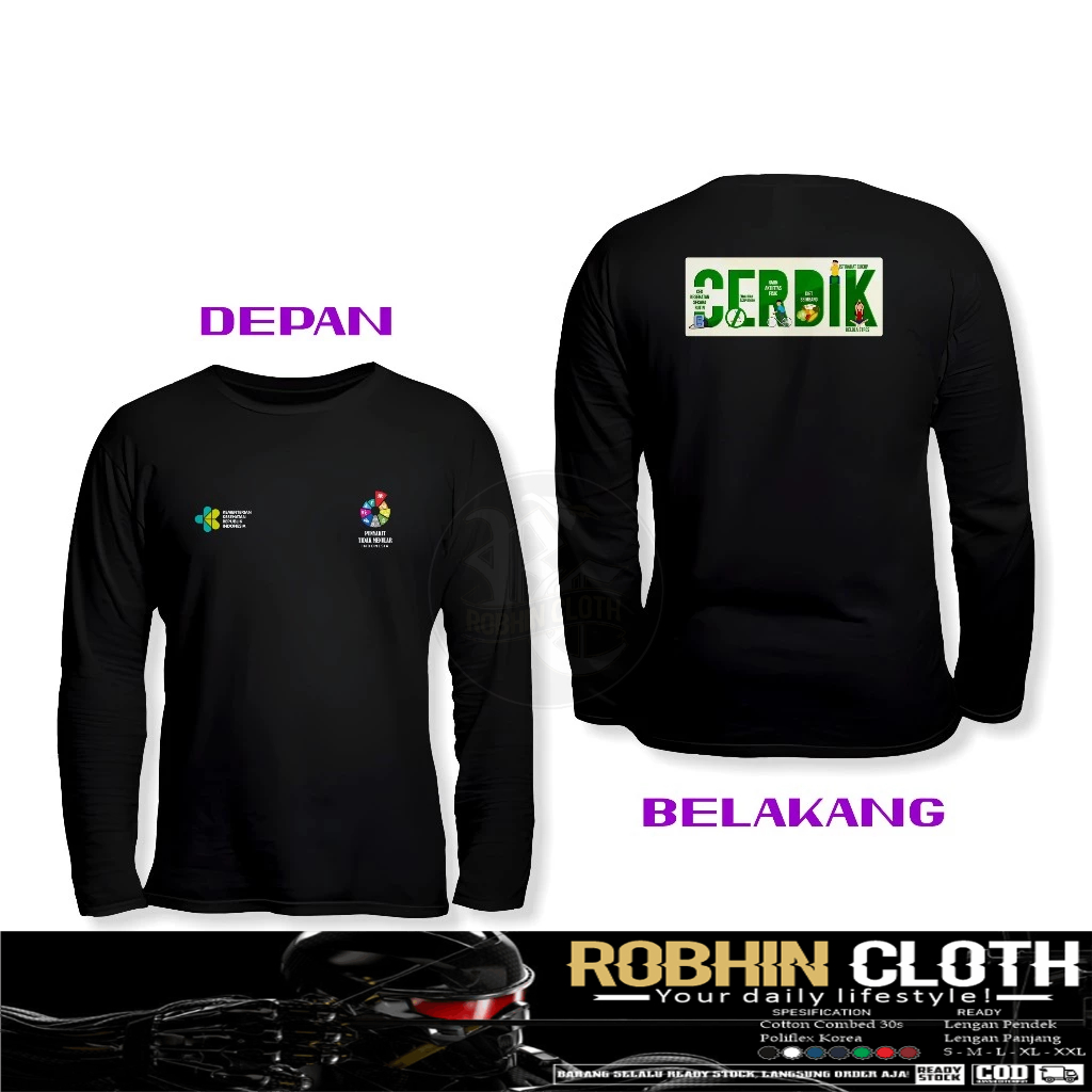 Kaos Baju CERDIK PTM KEMKES DB Lengan Panjang Kaos Kesehatan