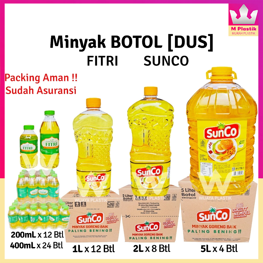 

[1 DUS] Minyak BOTOL [SUNCO & FITRI] 200 400 1L 2L 5L --- 4 8 12 @DUS | 200 400 800 ml 1 2 5 liter lt L sunco fitri filma bening goreng kelapa sawit murah wilmar DUS