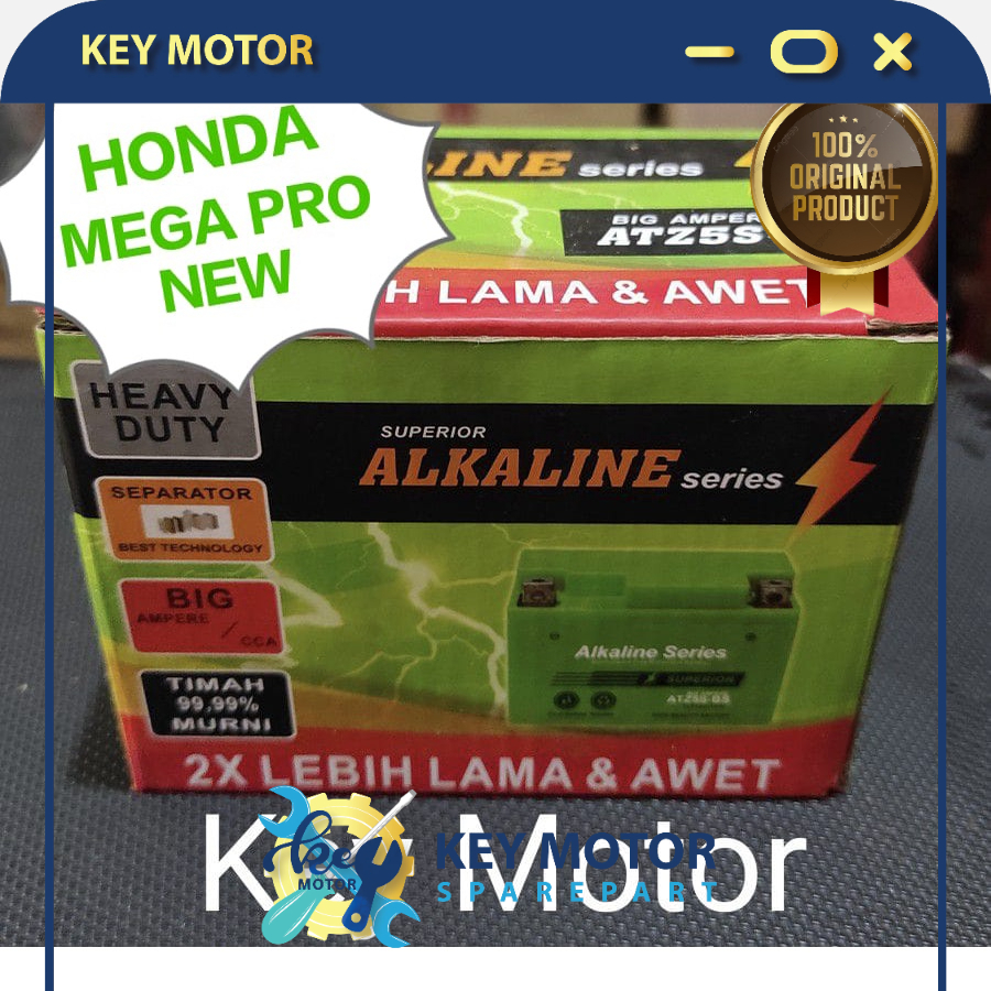Aki / Accu Kering Motor Honda Mega Pro New ALKALINE ALKALIN 5A 5 Ampere ATZ5S ATZ5 ATZ 5S 100% Origi