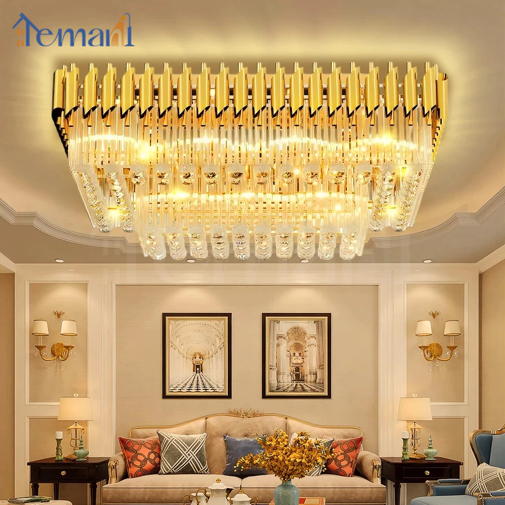 Lampu Gantung Kristal Besar Ruang Tamu Mewah dekorasi 3 Warna LED lampu Hias Plafon kristal 80cm Lam