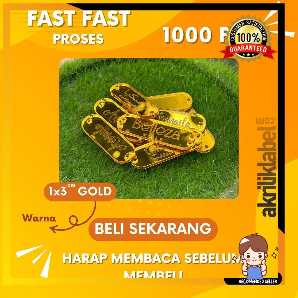 

Label Akrilik gold custom tersedia hanya ukuran 1x3 1=1000pcs proses 1-2 hari setelah order