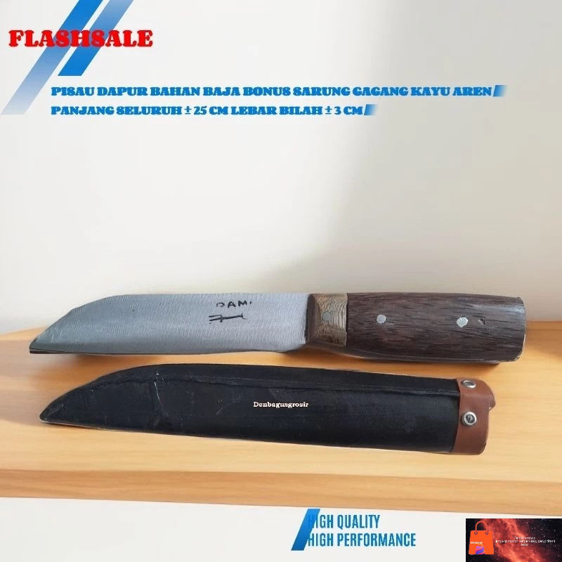 Pisau dapur tajam / pisau dapur tajam tradisional gagang kayu aren free  sarung