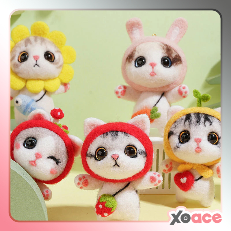 Needle Felt Doll DIY Kit Animal Wool Needle Felting Poke Kerajinan Boneka Kucing Cat Binatang Lucu