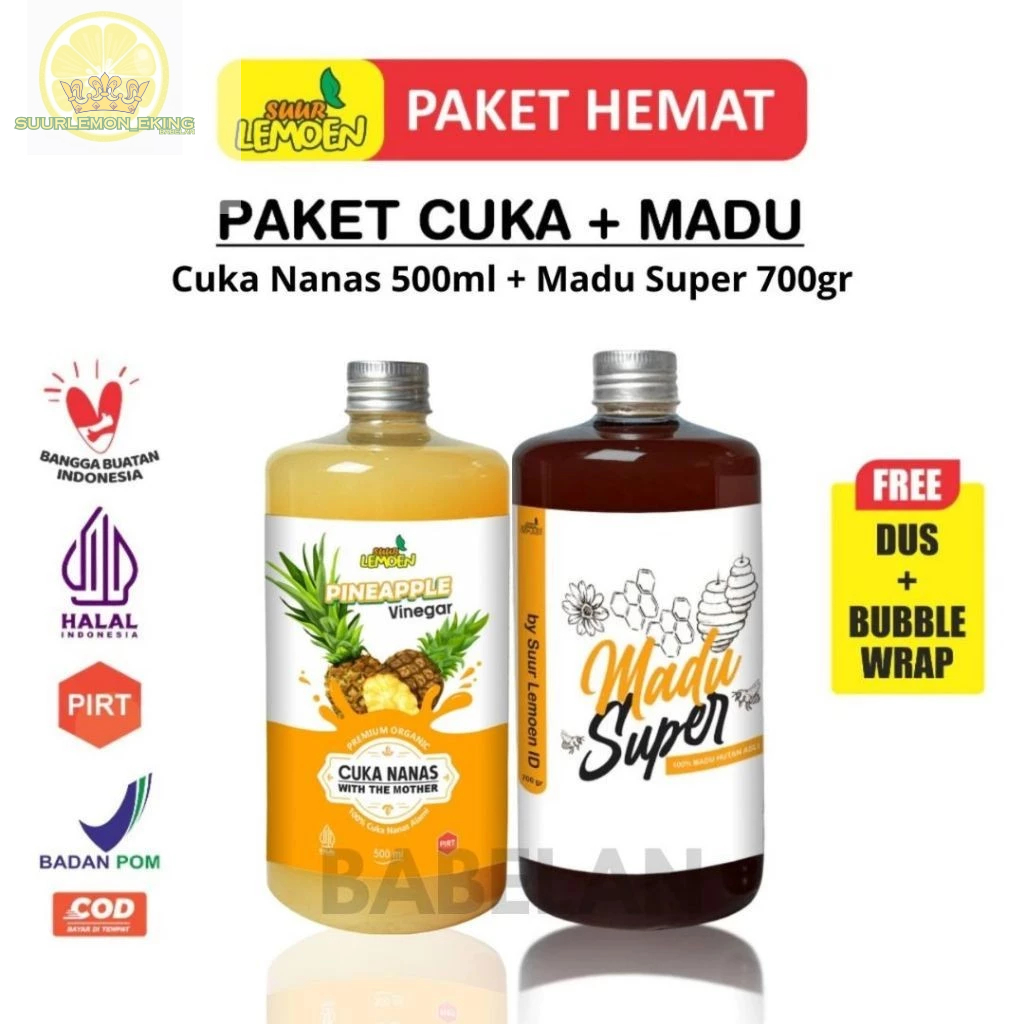 

SUUR LEMOEN - Paket Hemat Cuka Nanas 500ml dan Madu 700gr - suurlemon_erna08