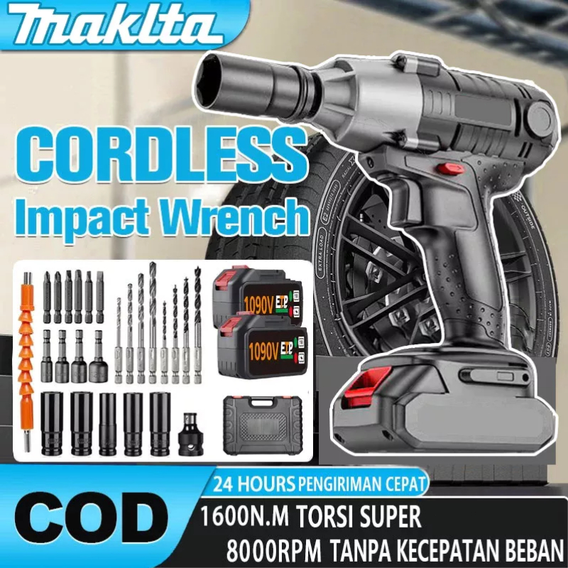COD-Kunci Impact Wrench Tanpa Kabel 388VF680N.M/588VF 1120N.M Bor Impact Serbaguna 2 Baterai