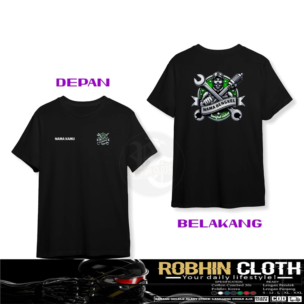 Kaos Baju Desain Kece V3 Logo Bengkel Motor Gratis Nama Kamu Dan Nama Bengkel Kalian DB Baju Distro