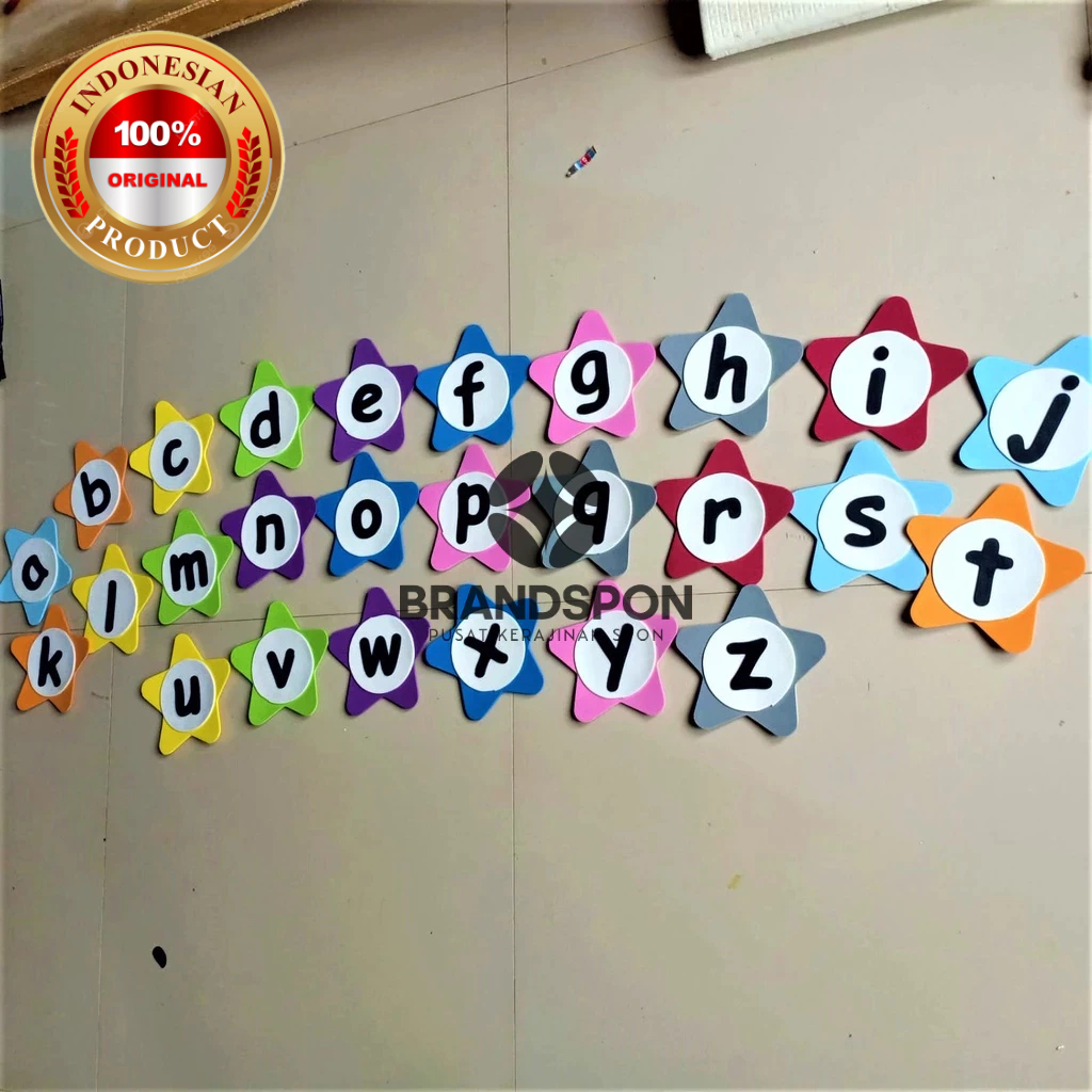Hiasan Dinding Kelas ABJAD 26 Huruf A-Z Bentuk Bintang Untuk PAUD TK SD Pojok Bacaa Sudut Baca Tempa