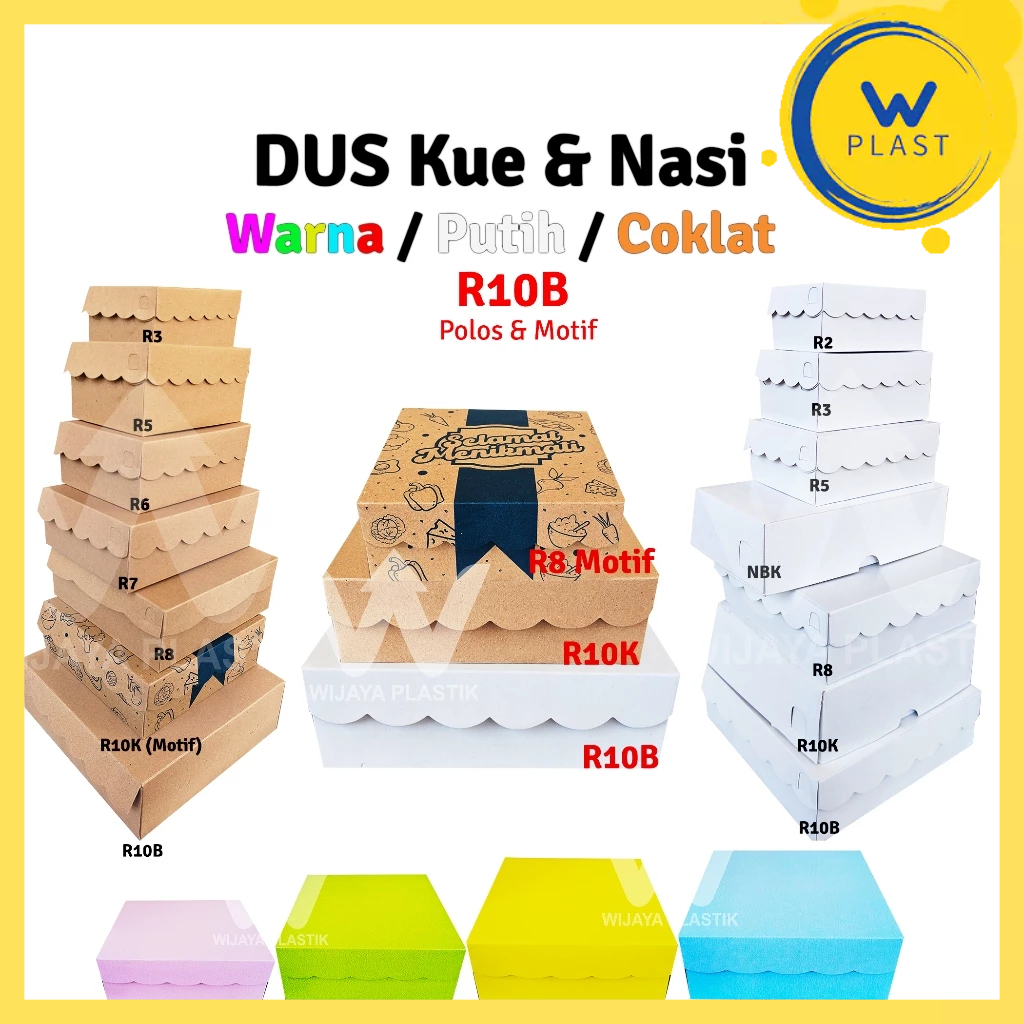 

Dus Kue & Nasi ( R10B ) 22x22 Warna / Putih / Coklat 350gsm @Pcs | Duplex & Kraft Motif 5 sekat kardus karton kotak nasi berkat besar kue polos R10 B 22 ekonomis murah termurah kuat Pcs