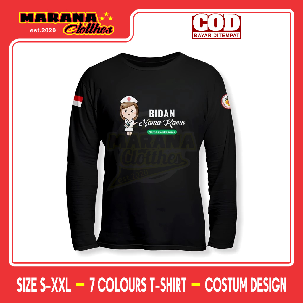 Kaos Bidan IBI Gratis Nama Kamu dan Nama Puskesmas Kamu Lengan Panjang Kaos Distro