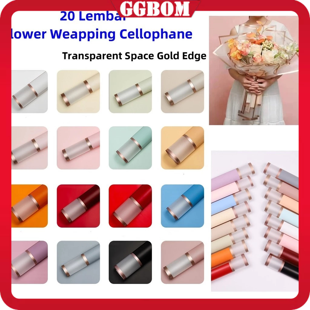 

【READY】FLOWER WRAPPING (20 LEMBAR) TRANSPARENT GOLD FRAME CELLOPHANE WATERPROOF KERTAS BUKET BUNGA / FLOWER WRAPPING