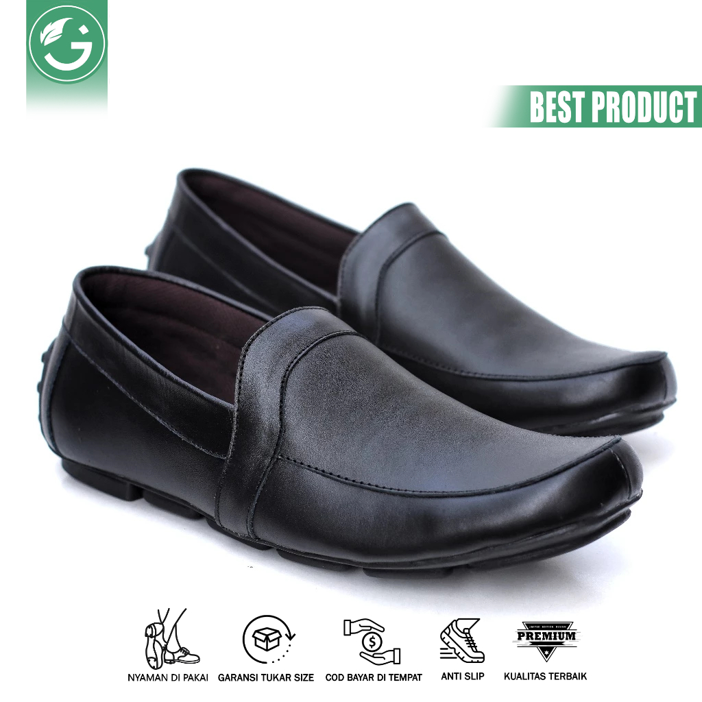 Sepatu Slip On Casual Formal Pria Kulit Asli Sepatu Kasual Selop Anti Slip Sepatu Kulit Kerja Kantor