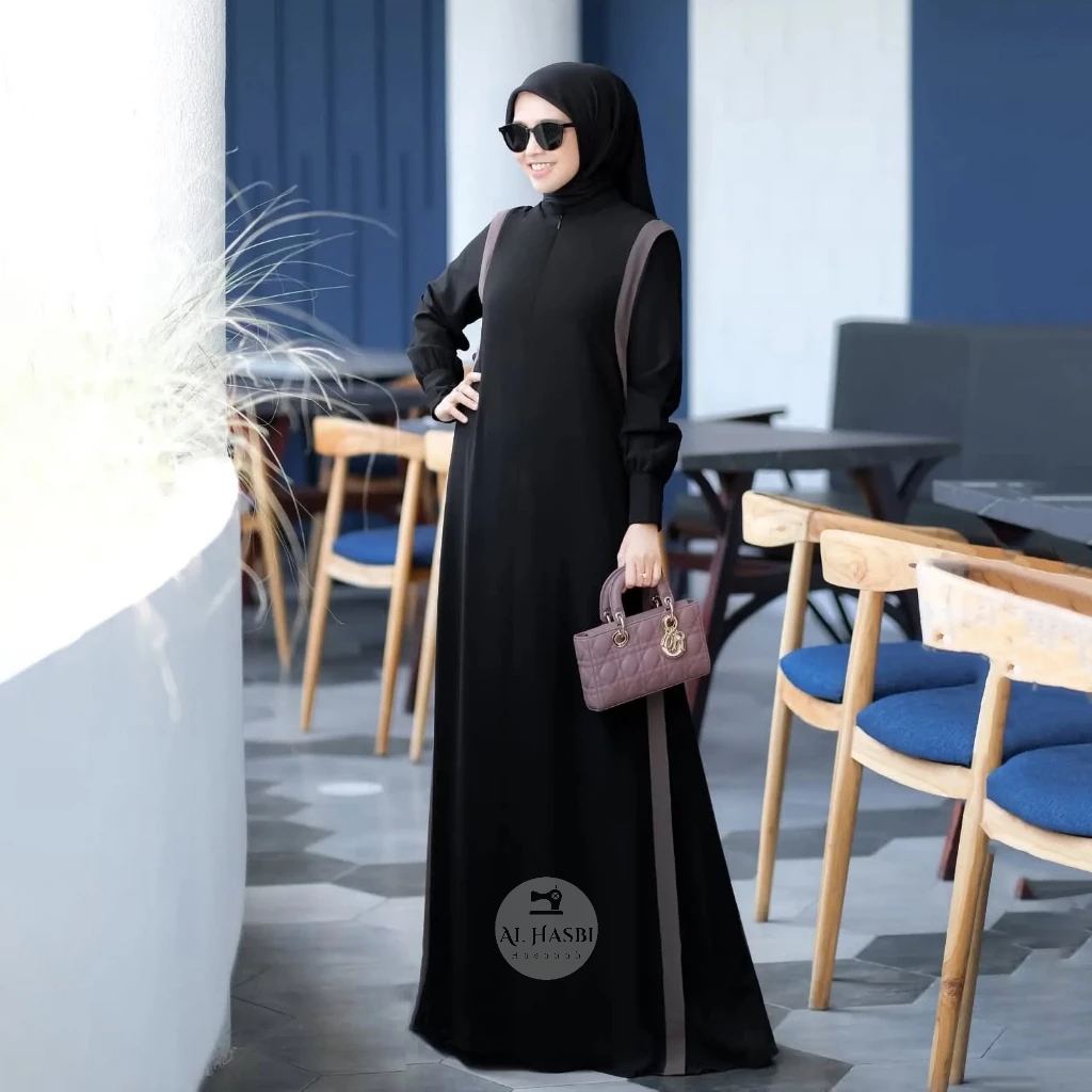 Alhasbi - Haura Dress Gamis Crinkle Airflow Daily Simple Maxi Tangan Rempel