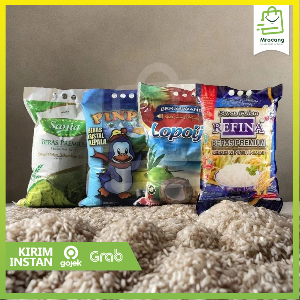 

Beras Premium Kemasan 5kg - Beras Premium Pinpin Sania Lopo Ijo Refina