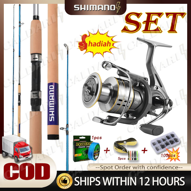 【# Beli 1 Dapat 6 #】SHIMANO Satu set lengkap Pancing Set 15 Kg/ Reel Pancing Murah Kuat Power 1.8M/2
