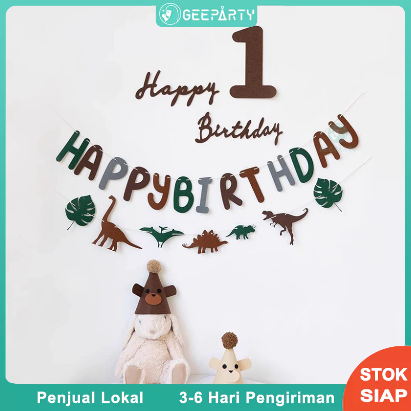 Retro Brown Hijau Dinosaurus Kain Felt Spanduk Set Balon Foil Untuk Dekorasi Pesta Ulang Tahun
