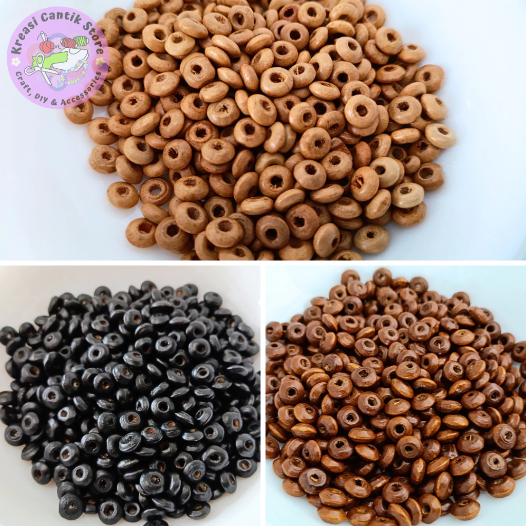 Manik Mote Kayu Bulat Pipih Ukuran 6mm Warna Beragam untuk DIY & Aksesoris