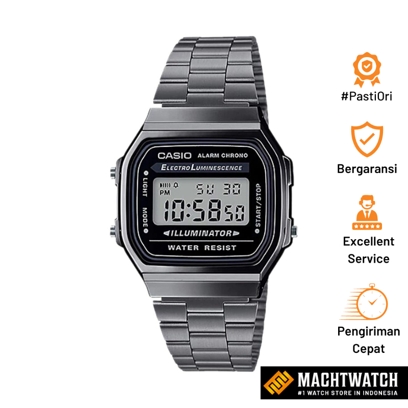 Jam Tangan Unisex Casio General A168WGG-1ADF A168WGG-1ADF A168WGG1ADF Vintage Digital Dial Grey Stai