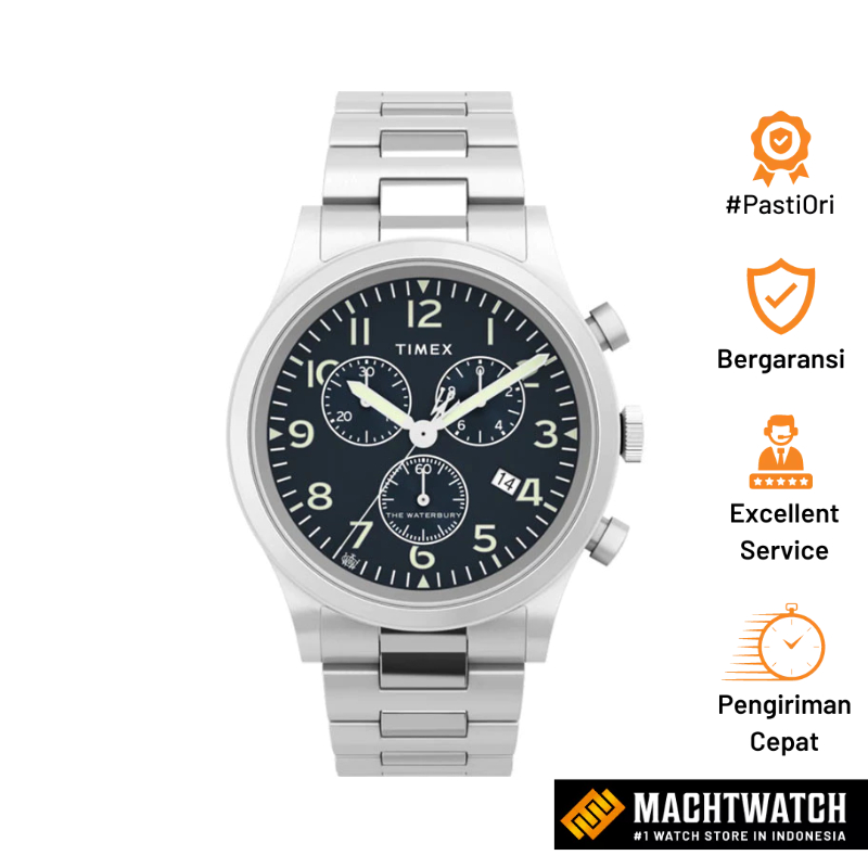 [BRAND DAY] Jam Tangan Pria Timex Waterbury TW2W48200 Traditional Chronograph Blue Dial Stainless St