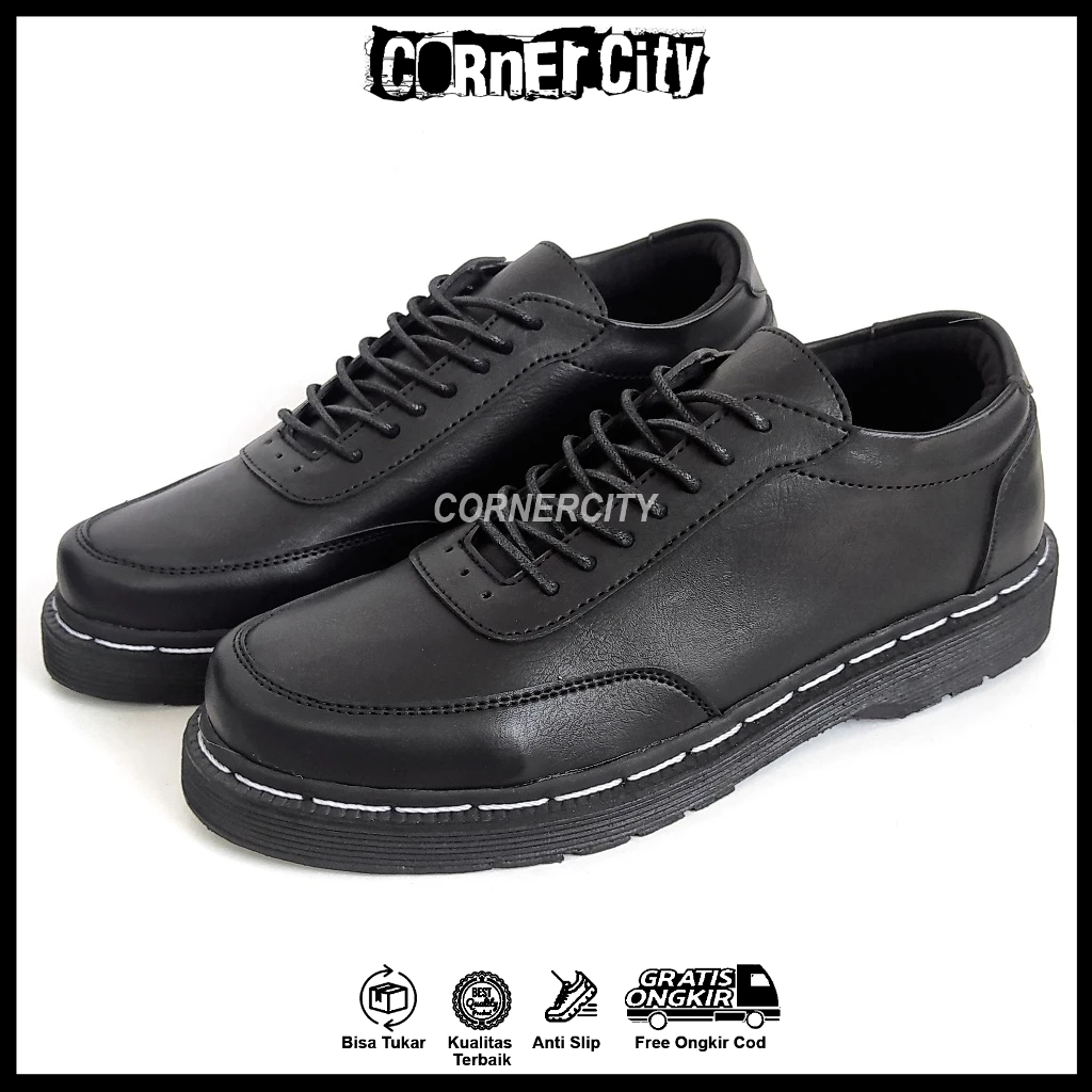 CORNERCITY Garon - Sepatu Pria Hitam Casual Formal Pantofel Docmart Wingtip