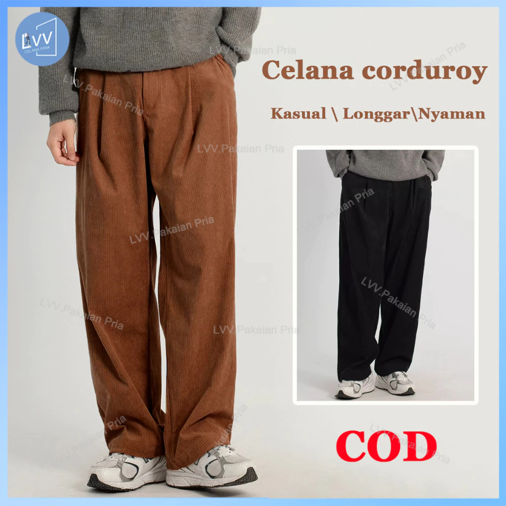 Celana corduroy pria celana pria korea style baggy pants celana kulot pria celana gombrang cowok cel