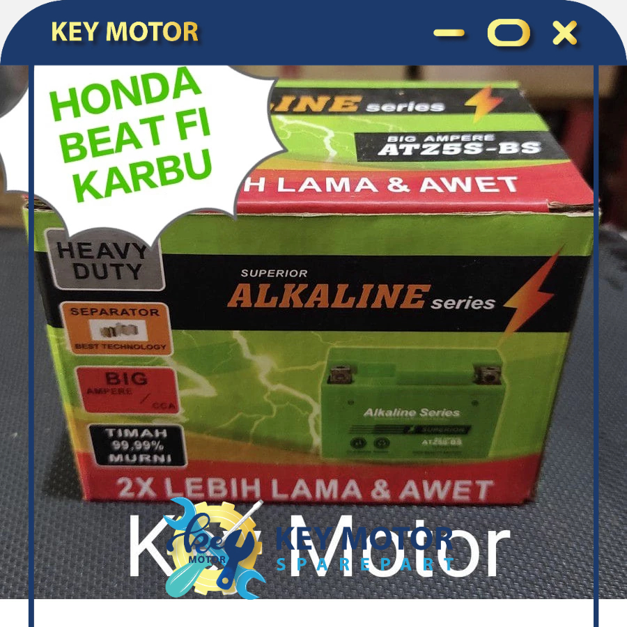 Aki / Accu Kering Motor Honda Beat FI Karbu ALKALINE ALKALIN 5A 5 Ampere ATZ5S ATZ5 ATZ 5S 100% Orig