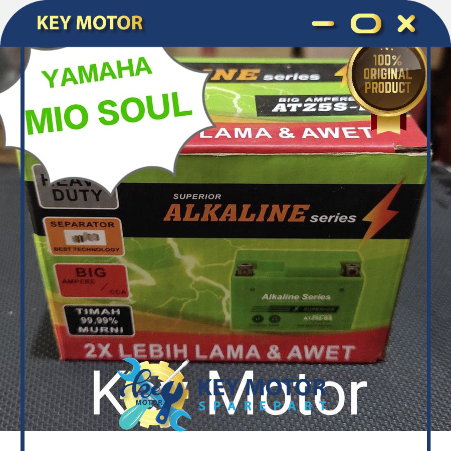 Aki / Accu Kering Motor Yamaha Mio Soul ALKALINE ALKALIN 5A 5 Ampere ATZ5S ATZ5 ATZ 5S 100% Original
