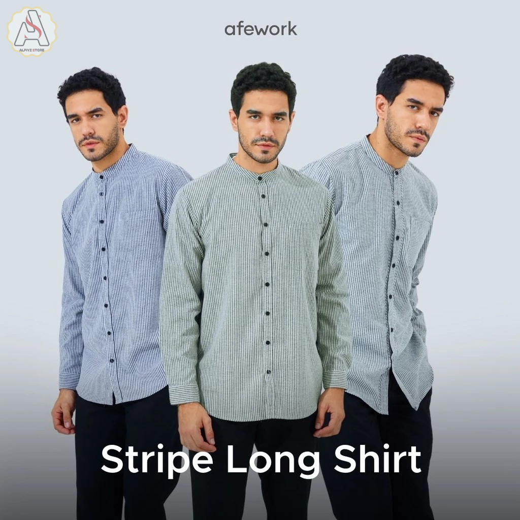 AFEWORK | Kemeja Lengan Panjang Pria Dewasa Strip Long Shirt by Afework