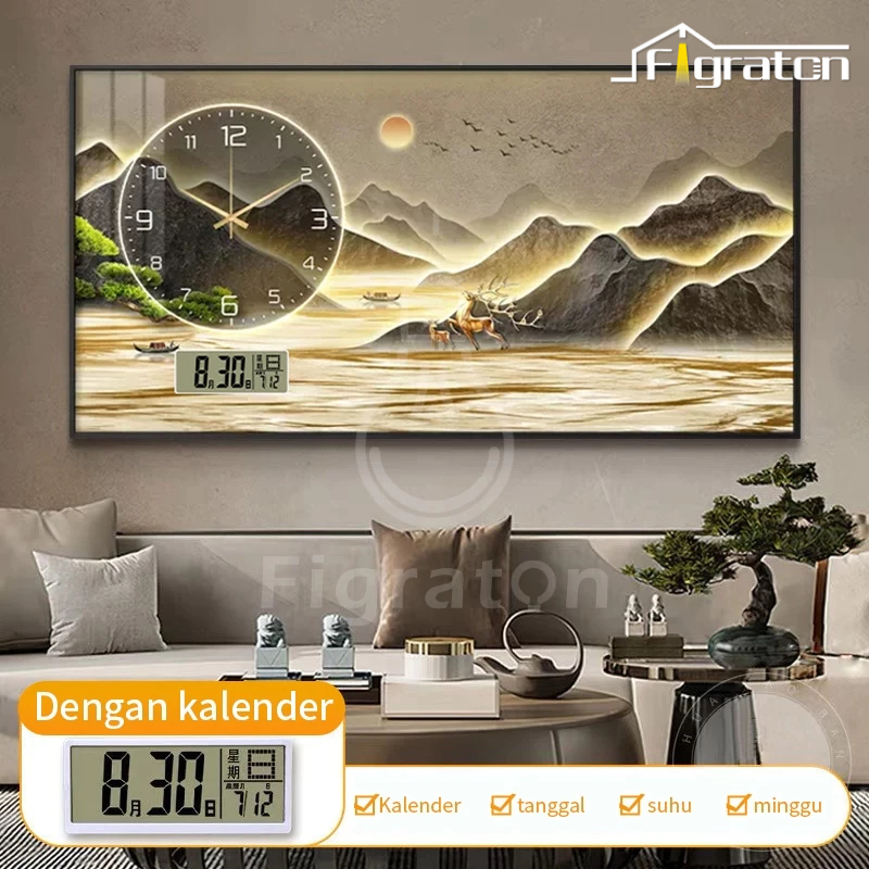 [Pakai Baterai ]Jam Dinding Minimalis Modern lanskap Dekorasi 100*50cm Jam Dinding Jam Wall Decor Co