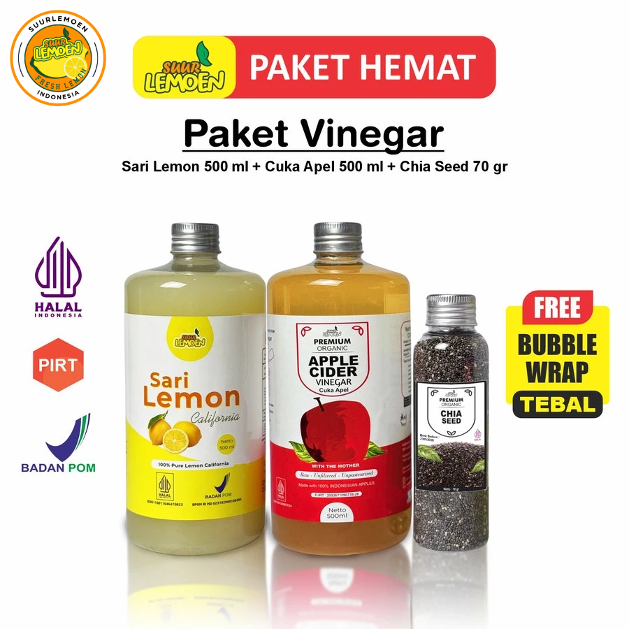 

Paket Best Seller Paket Diet Sehat 3in1 - Cuka Apel 500ml, Sari Lemon 500ml, dan Chia Seed 70gr