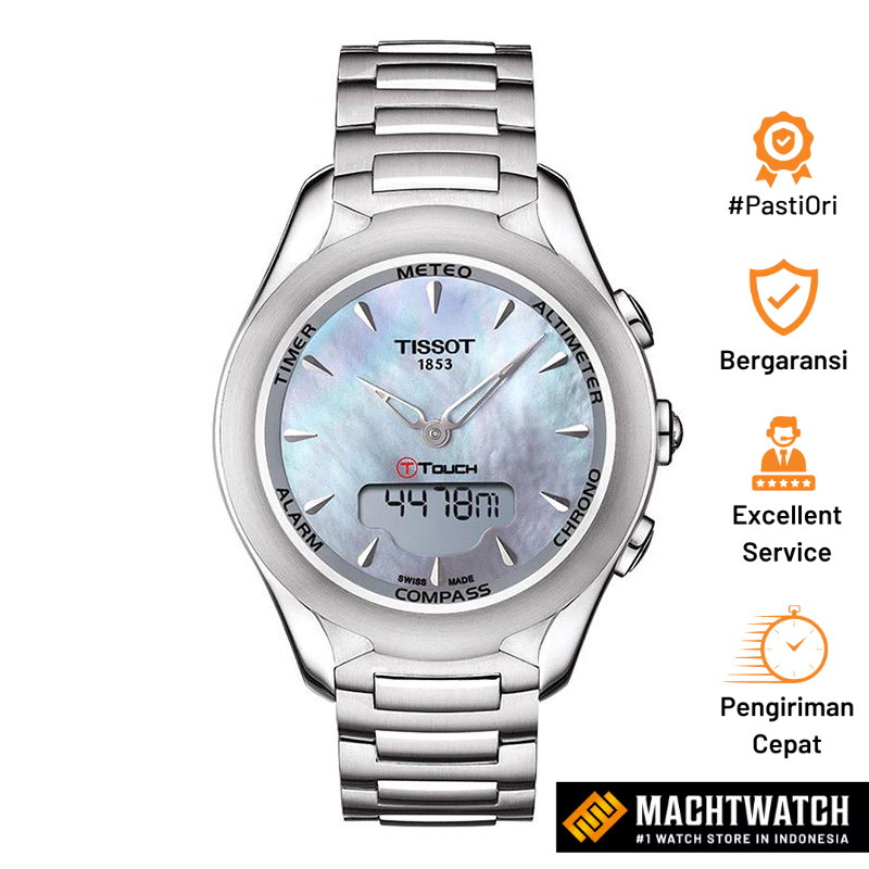 Jam Tangan Wanita Tissot T-Touch T075.220.11.101.00 Tough Solar MOP Digital Analog Dial Stainless St