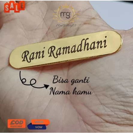 MG || Bros cutom nama panjang oval elegant || tag name || Bros Nama Laser . Lapis Emas