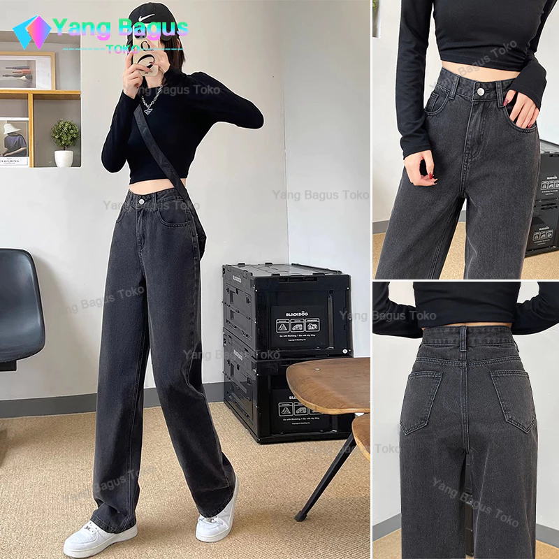 Celana jeans wanita kekinian jeans kulot high waist celana highwaist wanita korean style abu-abu hit