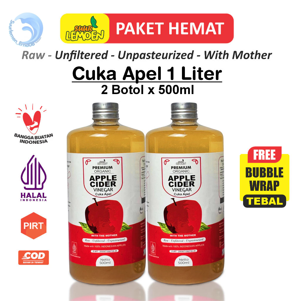 

CUKA APEL Apple Cider Vinegar 1 Liter | Premium CUKA APEL Organik With The Mother Untuk Diet Alami
