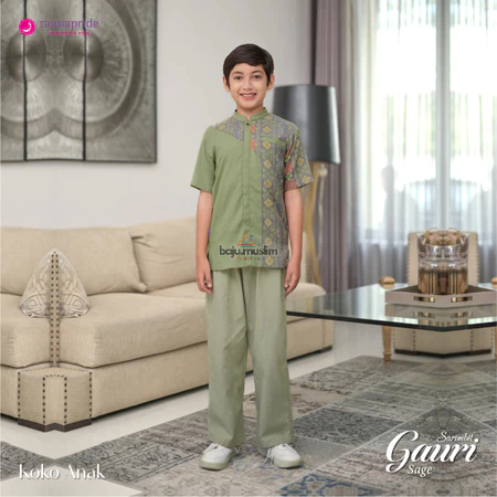 RAUNA | Baju Koko Anak Lengan Pendek Set Celana Sarimbit Gauri by Raunapride